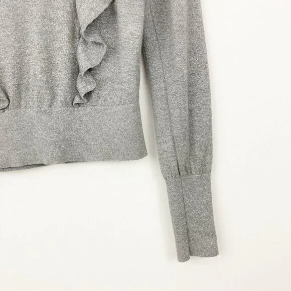 Veronica Beard Centre Ruffle Crewneck Metallic-knit Sweater Size S Gray Sparkle - Picture 6 of 10